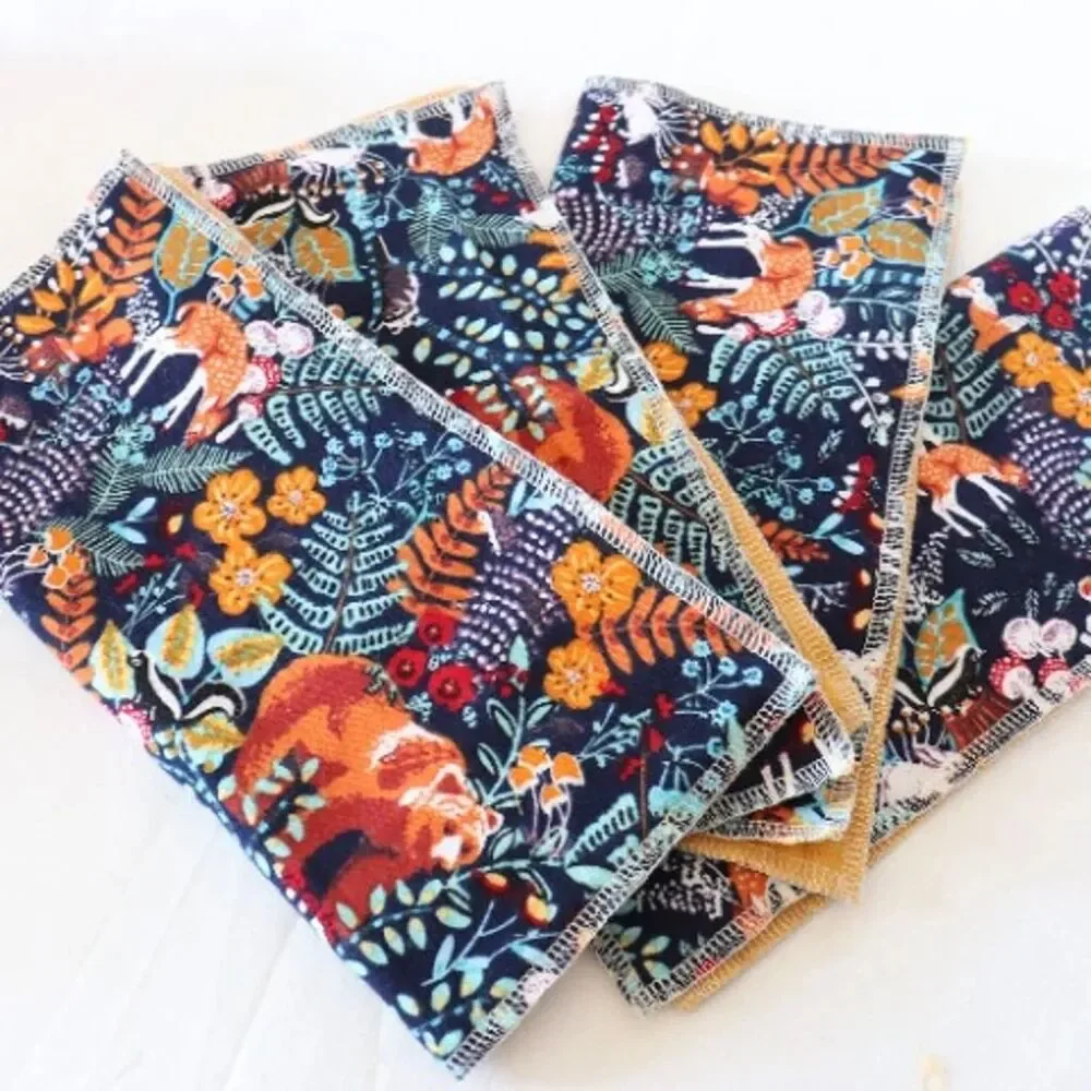 4 flannel gauze Forest Deer Bear Flowers cloth napkins wash baby towel reusable